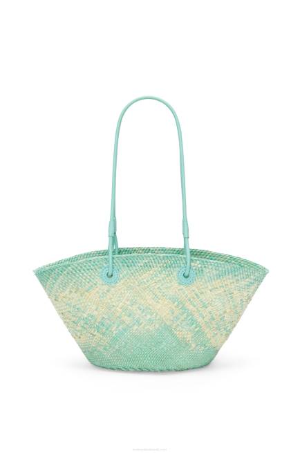 Fresh Mint Small Anagram basket bag in iraca palm and calfskin Loewe 84PR110 Women