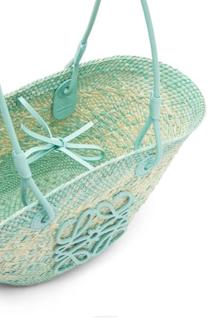 Fresh Mint Small Anagram basket bag in iraca palm and calfskin Loewe 84PR110 Women