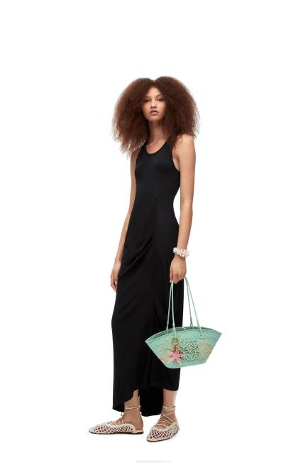 Fresh Mint Small Anagram basket bag in iraca palm and calfskin Loewe 84PR110 Women