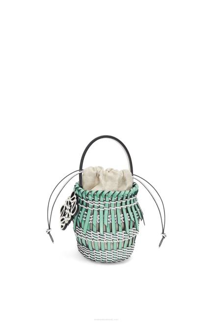 Fresh Mint/Soft White Small Fringe Bucket bag in calfskin Loewe 84PR87 Women