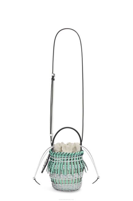 Fresh Mint/Soft White Small Fringe Bucket bag in calfskin Loewe 84PR87 Women