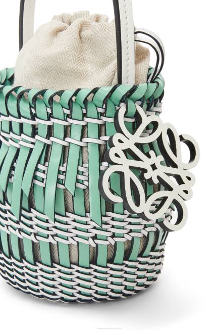 Fresh Mint/Soft White Small Fringe Bucket bag in calfskin Loewe 84PR87 Women