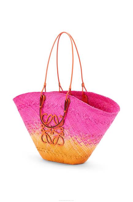 Fuchsia/Orange Large Anagram Basket bag in iraca palm and calfskin Loewe 84PR84 Women