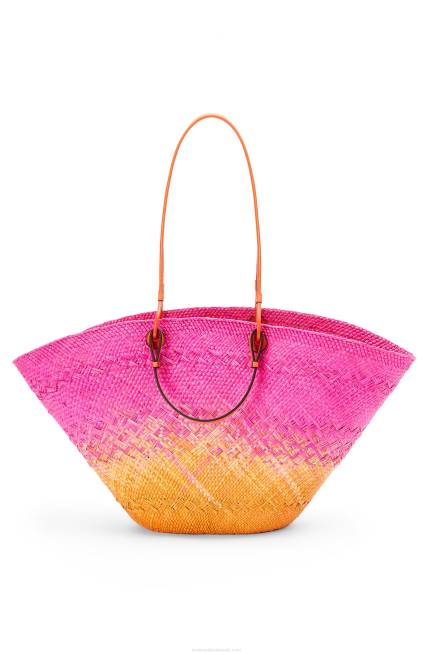 Fuchsia/Orange Large Anagram Basket bag in iraca palm and calfskin Loewe 84PR84 Women