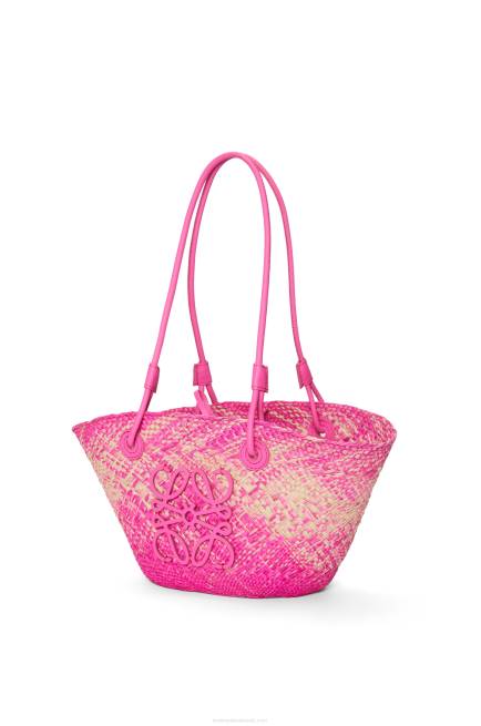 Fuchsia Small Anagram basket bag in iraca palm and calfskin Loewe 84PR56 Women