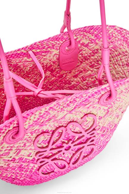Fuchsia Small Anagram basket bag in iraca palm and calfskin Loewe 84PR56 Women