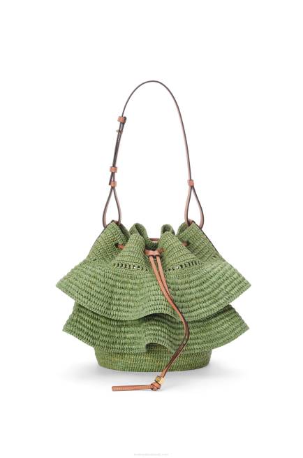 Green/Tan Balloon Ruffles bag in raffia and calfskin Loewe 84PR66 Women