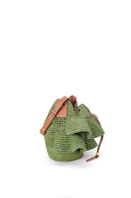 Green/Tan Balloon Ruffles bag in raffia and calfskin Loewe 84PR66 Women