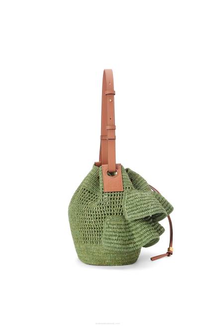 Green/Tan Balloon Ruffles bag in raffia and calfskin Loewe 84PR66 Women