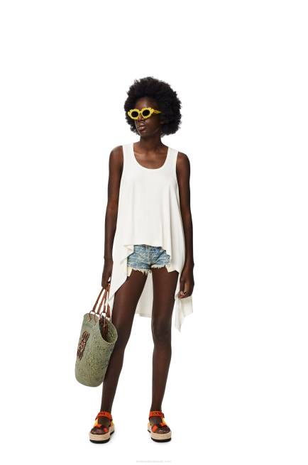 Green/Tan Large Anagram Basket bag in iraca palm and calfskin Loewe 84PR65 Women