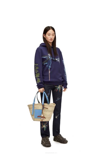 Light Blue Basket bag in palm leaf and calfskin Loewe 84PR58 Women