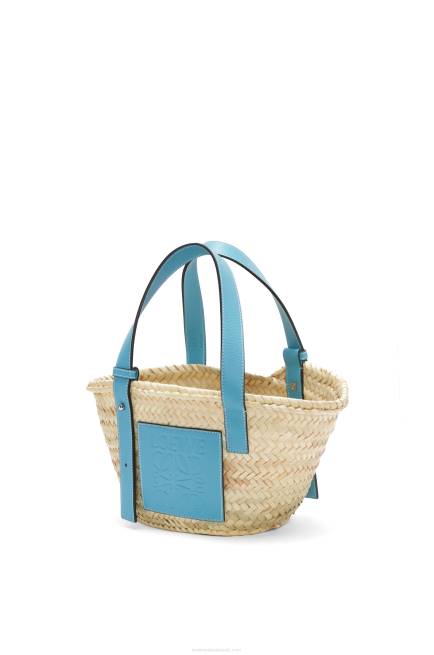 Light Blue Small Basket bag in palm leaf and calfskin Loewe 84PR57 Women