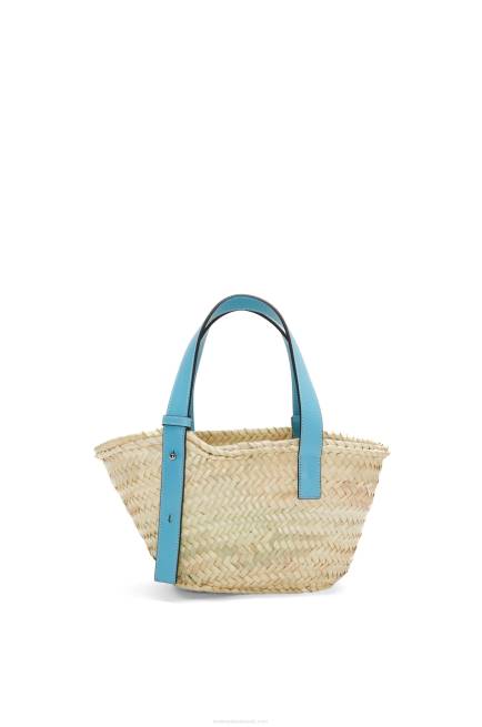 Light Blue Small Basket bag in palm leaf and calfskin Loewe 84PR57 Women