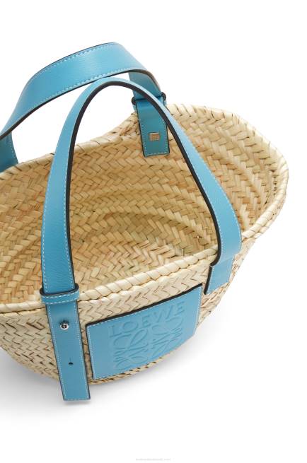 Light Blue Small Basket bag in palm leaf and calfskin Loewe 84PR57 Women