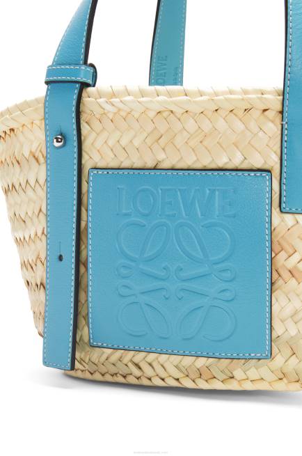Light Blue Small Basket bag in palm leaf and calfskin Loewe 84PR57 Women