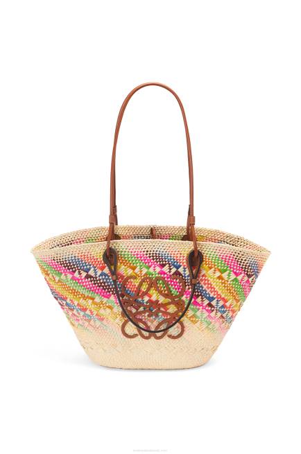 Multicolor/Tan Anagram Basket bag in rainbow iraca palm and calfskin Loewe 84PR106 Women