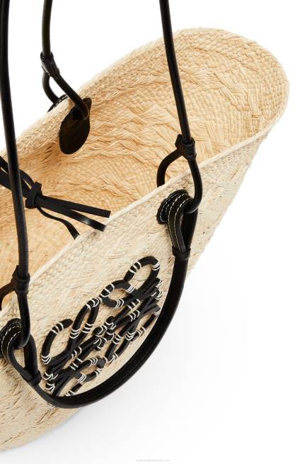 Natural/Black Anagram Basket bag in iraca palm and calfskin Loewe 84PR86 Women