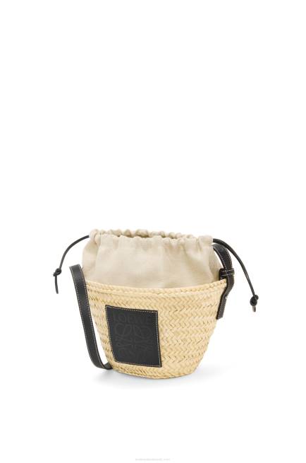 Natural/Black Drawstring bucket bag in palm leaf and calfskin Loewe 84PR24 Women