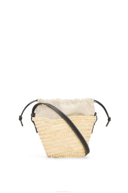 Natural/Black Drawstring bucket bag in palm leaf and calfskin Loewe 84PR24 Women
