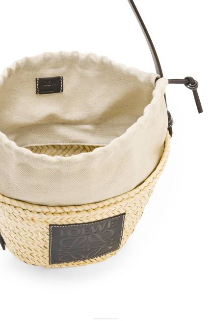 Natural/Black Drawstring bucket bag in palm leaf and calfskin Loewe 84PR24 Women