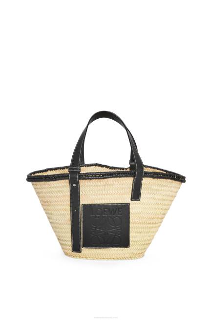 Natural/Black Inlay Basket bag in palm leaf and calfskin Loewe 84PR27 Women
