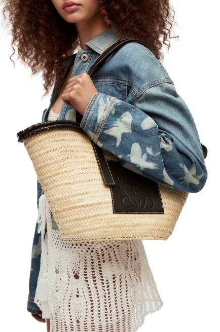 Natural/Black Inlay Basket bag in palm leaf and calfskin Loewe 84PR27 Women