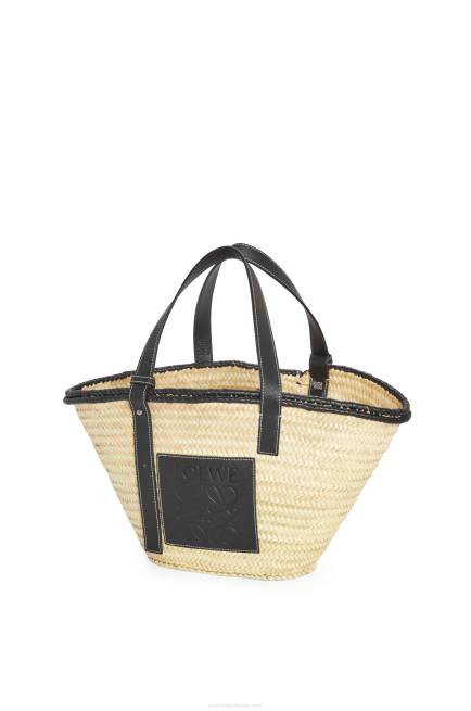 Natural/Black Inlay Basket bag in palm leaf and calfskin Loewe 84PR27 Women
