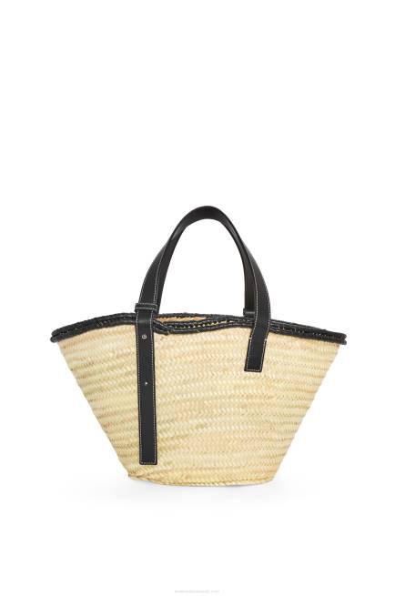 Natural/Black Inlay Basket bag in palm leaf and calfskin Loewe 84PR27 Women