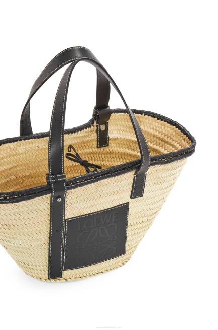 Natural/Black Inlay Basket bag in palm leaf and calfskin Loewe 84PR27 Women