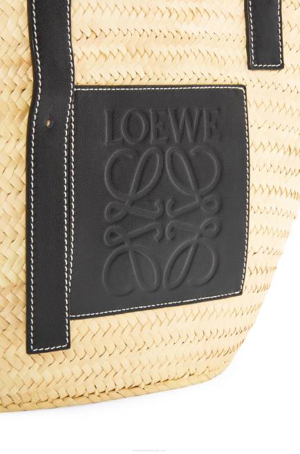 Natural/Black Inlay Basket bag in palm leaf and calfskin Loewe 84PR27 Women