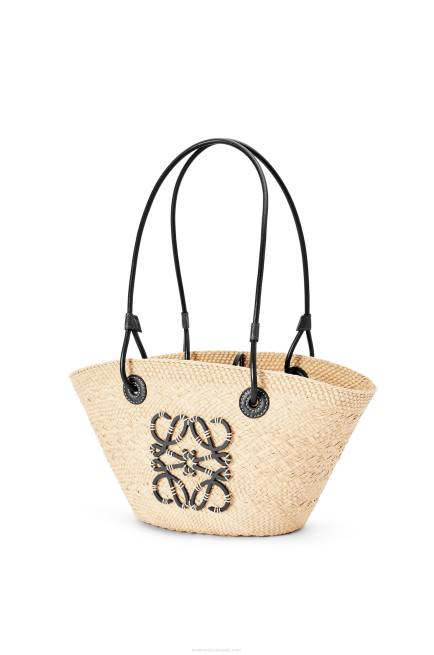Natural/Black Small Anagram Basket bag in iraca palm and calfskin Loewe 84PR85 Women