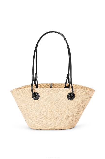 Natural/Black Small Anagram Basket bag in iraca palm and calfskin Loewe 84PR85 Women