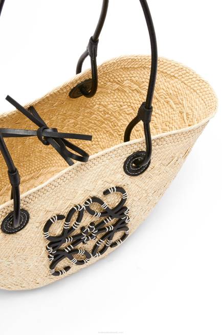Natural/Black Small Anagram Basket bag in iraca palm and calfskin Loewe 84PR85 Women