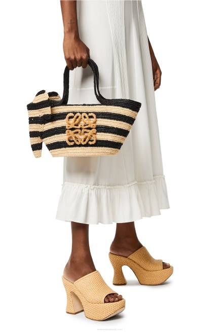 Natural/Black Small Elephant basket in raffia Loewe 84PR107 Women