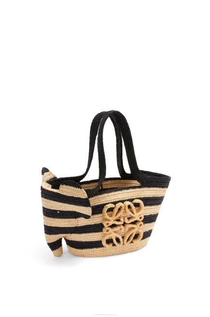 Natural/Black Small Elephant basket in raffia Loewe 84PR107 Women