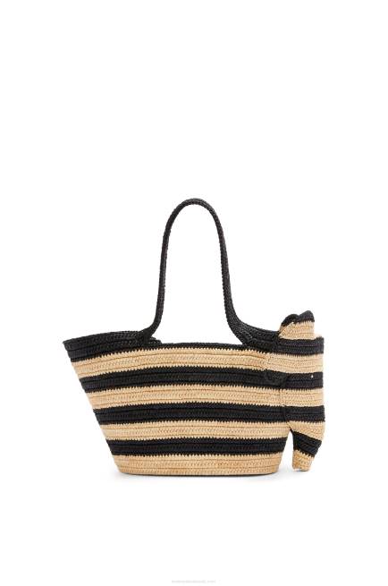 Natural/Black Small Elephant basket in raffia Loewe 84PR107 Women