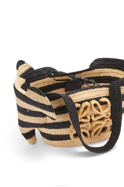 Natural/Black Small Elephant basket in raffia Loewe 84PR107 Women