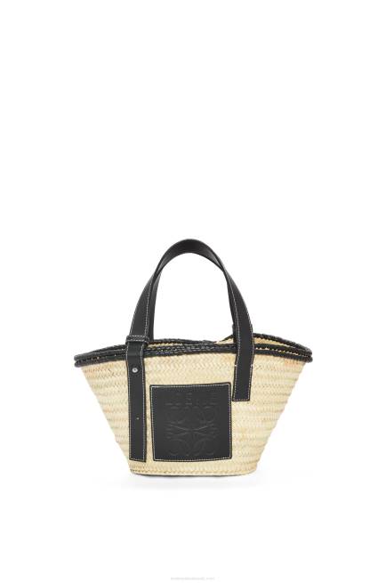 Natural/Black Small Inlay Basket bag in palm leaf and calfskin Loewe 84PR28 Women