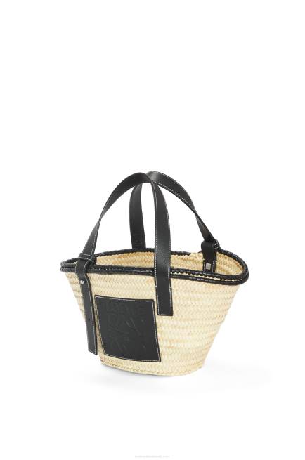 Natural/Black Small Inlay Basket bag in palm leaf and calfskin Loewe 84PR28 Women