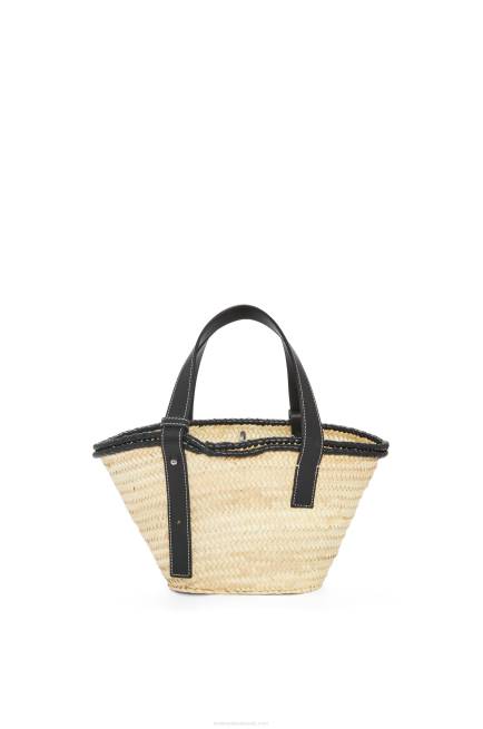 Natural/Black Small Inlay Basket bag in palm leaf and calfskin Loewe 84PR28 Women