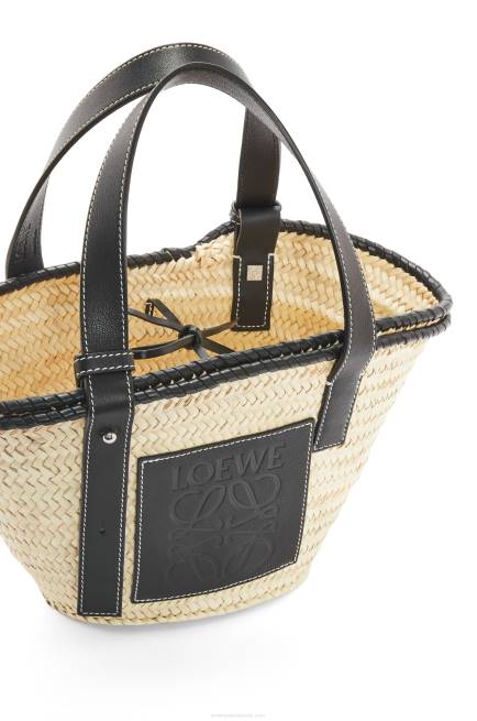 Natural/Black Small Inlay Basket bag in palm leaf and calfskin Loewe 84PR28 Women