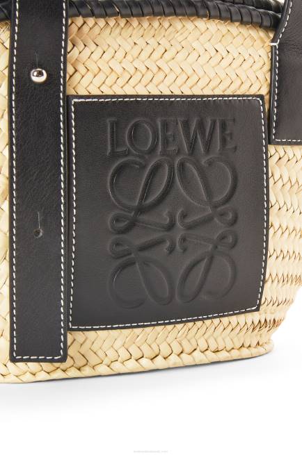 Natural/Black Small Inlay Basket bag in palm leaf and calfskin Loewe 84PR28 Women