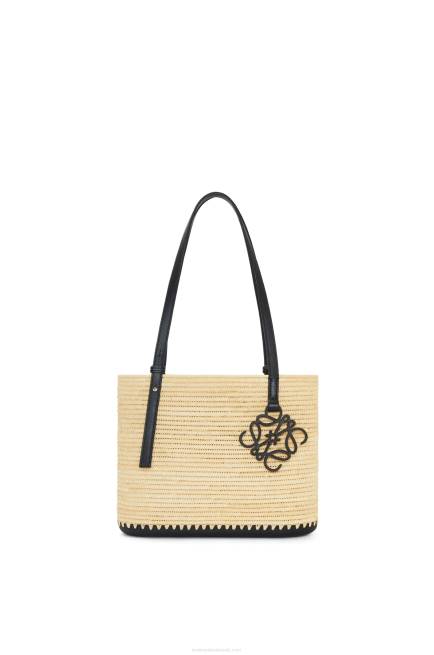 Natural/Black Small Square Basket bag in raffia and rubber Loewe 84PR45 Women