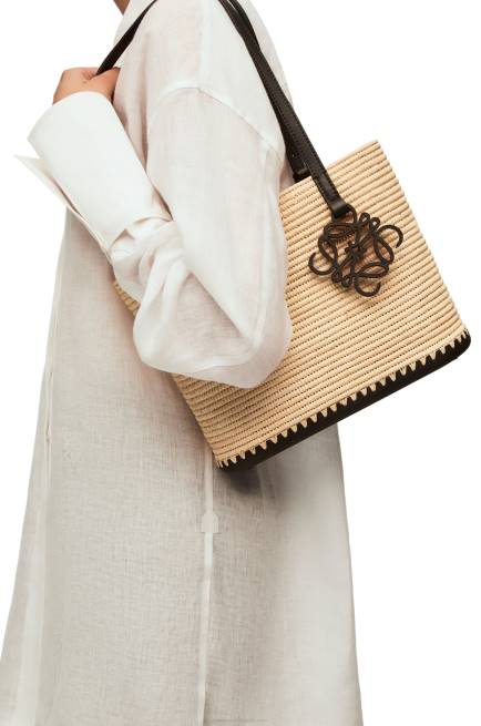 Natural/Black Small Square Basket bag in raffia and rubber Loewe 84PR45 Women