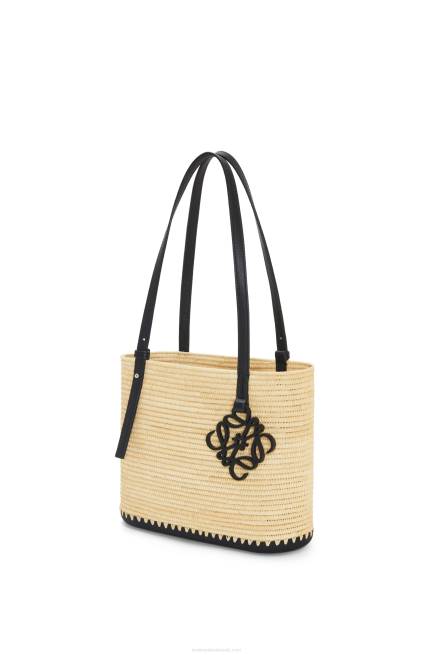 Natural/Black Small Square Basket bag in raffia and rubber Loewe 84PR45 Women