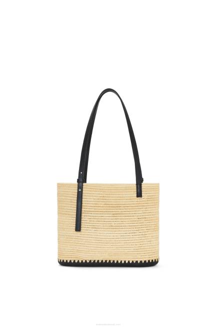 Natural/Black Small Square Basket bag in raffia and rubber Loewe 84PR45 Women