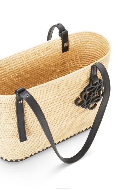 Natural/Black Small Square Basket bag in raffia and rubber Loewe 84PR45 Women