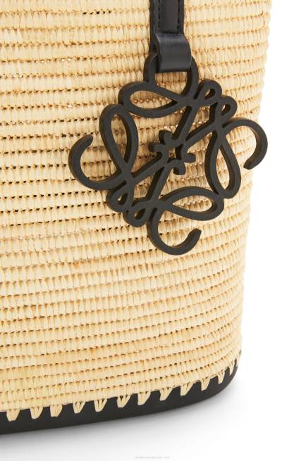 Natural/Black Small Square Basket bag in raffia and rubber Loewe 84PR45 Women
