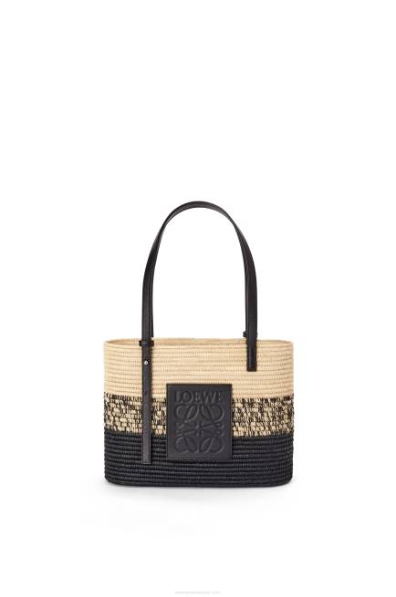 Natural/Black Square Basket bag in degrade raffia and calfskin Loewe 84PR99 Women