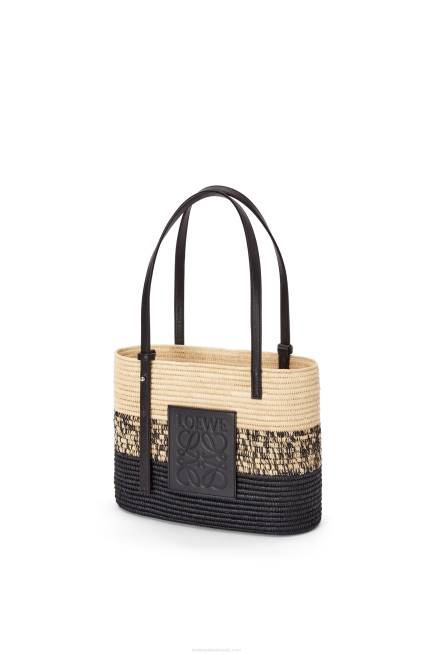 Natural/Black Square Basket bag in degrade raffia and calfskin Loewe 84PR99 Women